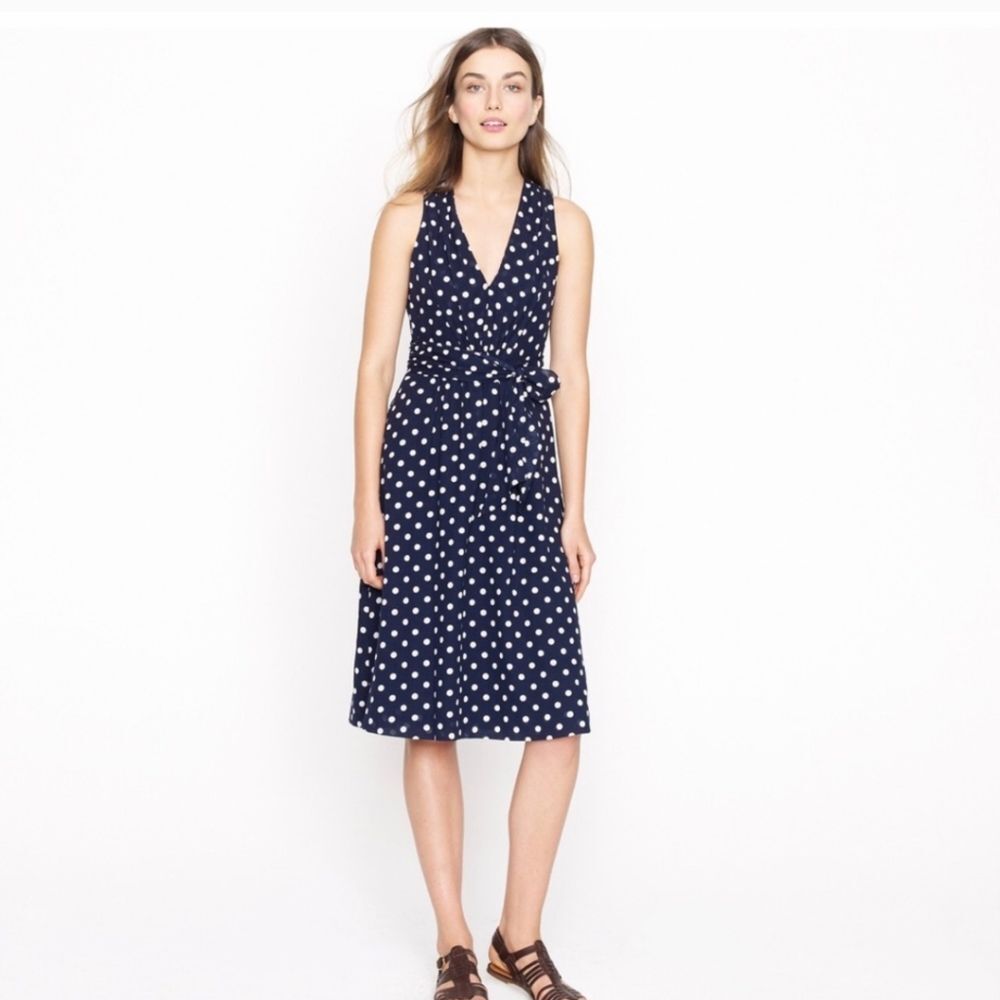 J. Crew Navy Blue Polka Dot Midi Dress
